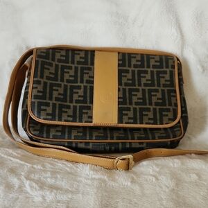 Fendi Black and Brown Logo Shoulder Bag